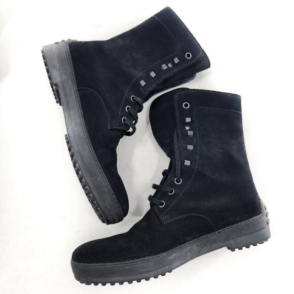TOD'S Men's Black Suede Lace Up Boots Zip Unisex - Picture 6 of 11